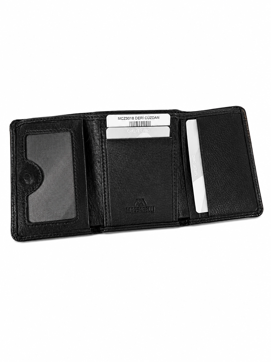 Massarelli Hakiki Deri Dikey Mıknatıslı Unisex Siyah Cüzdan Hediye Kutulu MCZ3018  