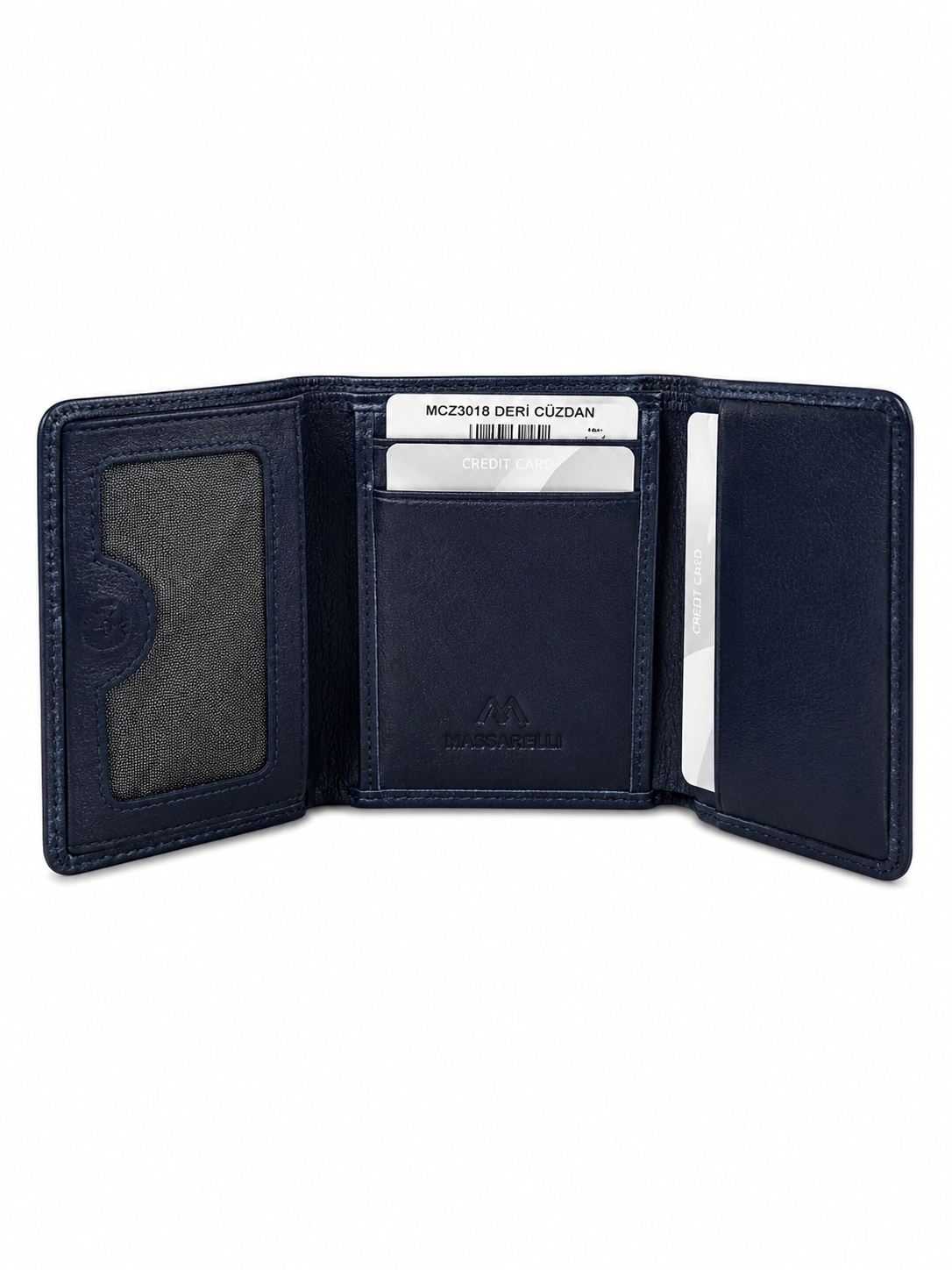 Massarelli Hakiki Deri Dikey Mıknatıslı Unisex Lacivert Cüzdan Hediye Kutulu MCZ3018