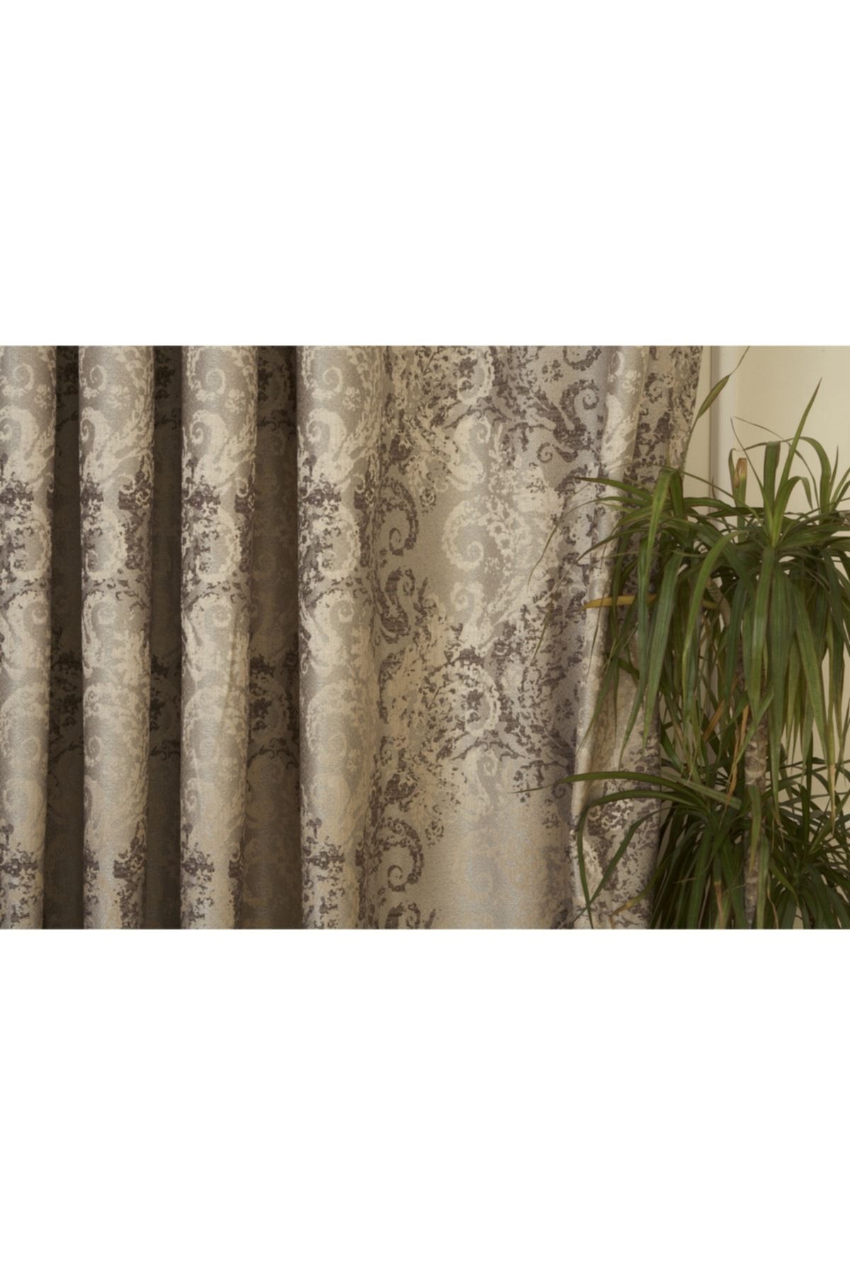 Massarelli Fon Perde Damask Desen Açık Kahve 1-2,5 Orta Pile