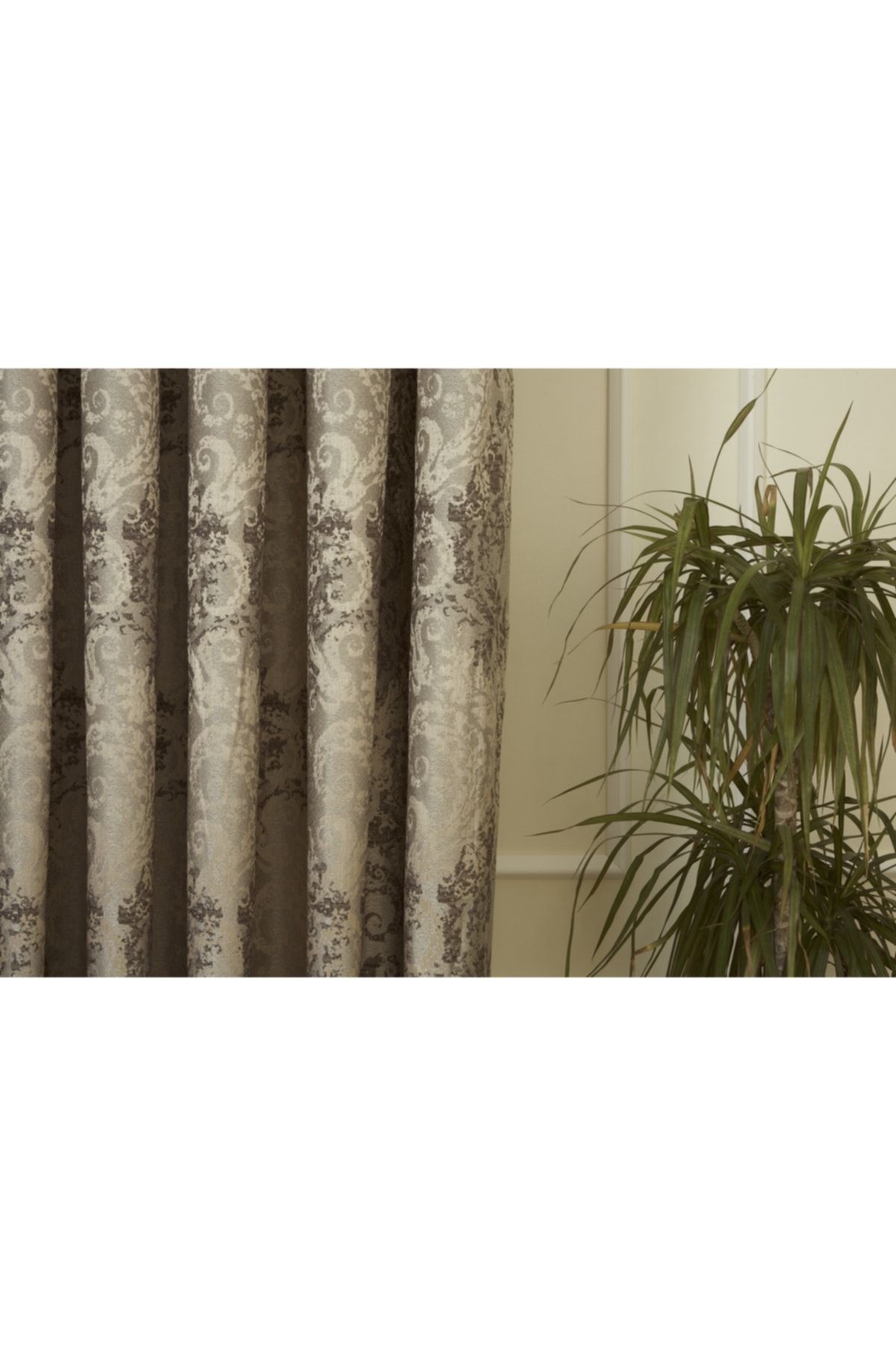 Massarelli Fon Perde Damask Desen Açık Kahve 1-2,5 Orta Pile