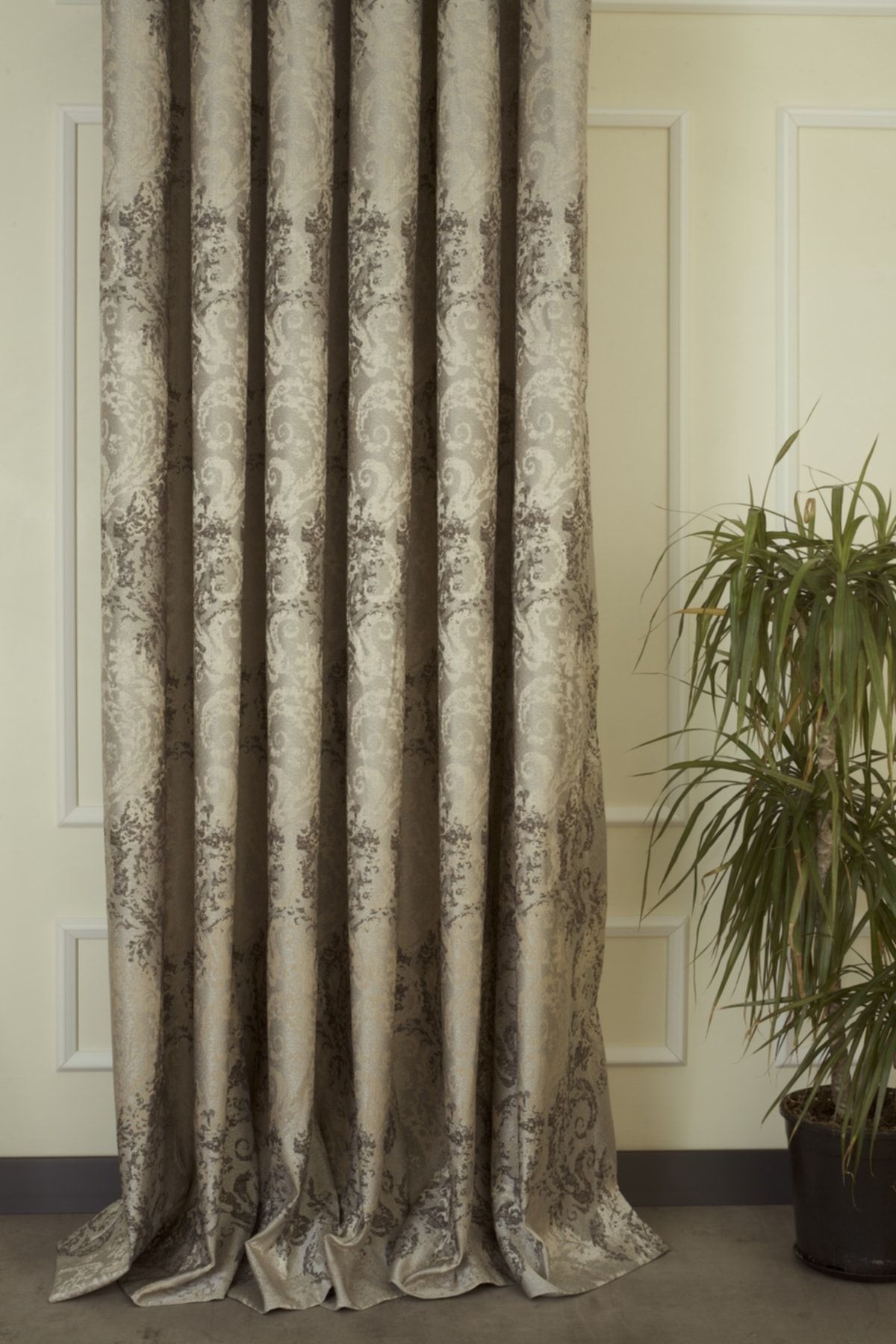Massarelli Fon Perde Damask Desen Açık Kahve Pilesiz