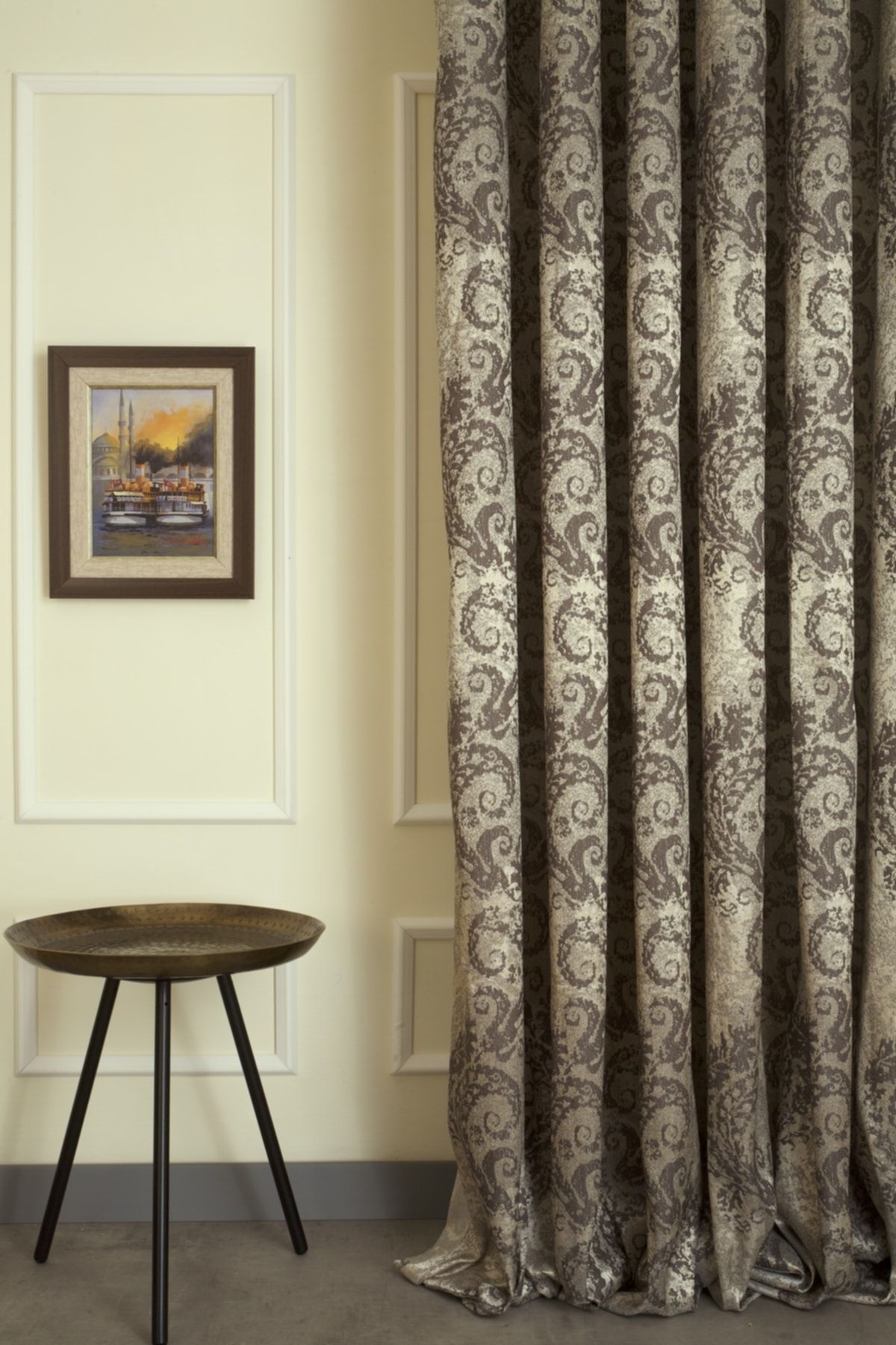 Massarelli Fon Perde Damask Desen Koyu Kahve 1-3 Sık Pile