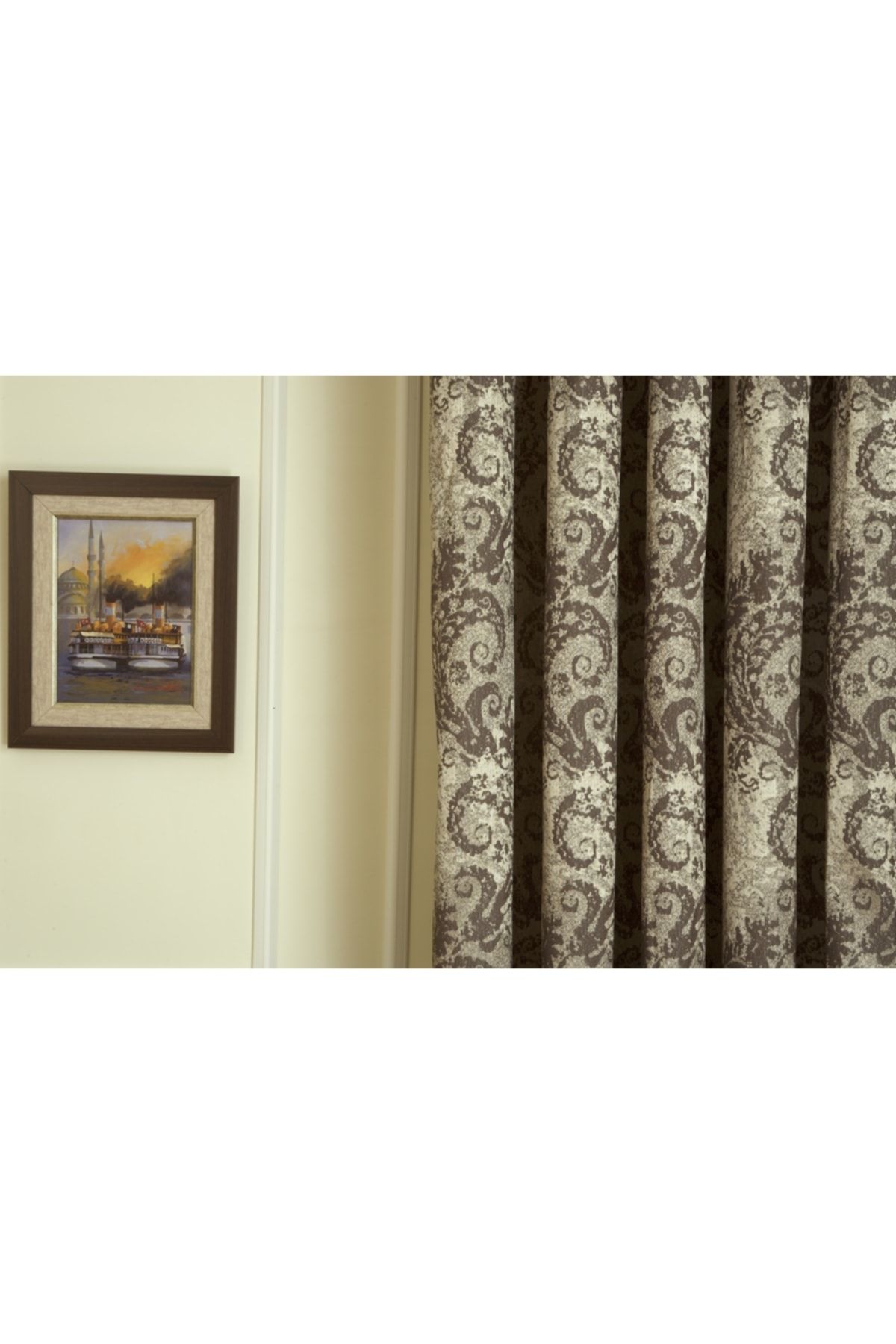 Massarelli Fon Perde Damask Desen Koyu Kahve Pilesiz