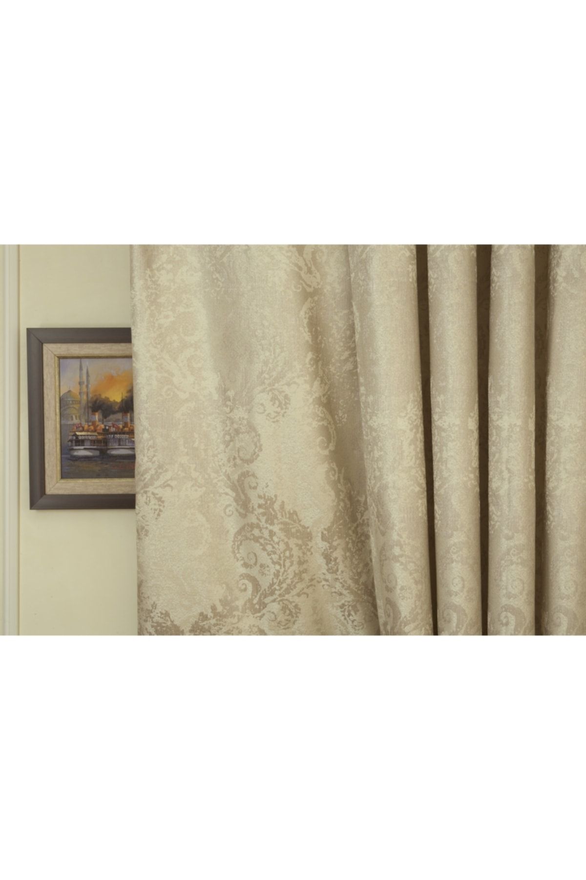 Massarelli Fon Perde Damask Desen Krem 1 2,5 Orta Sık Pile