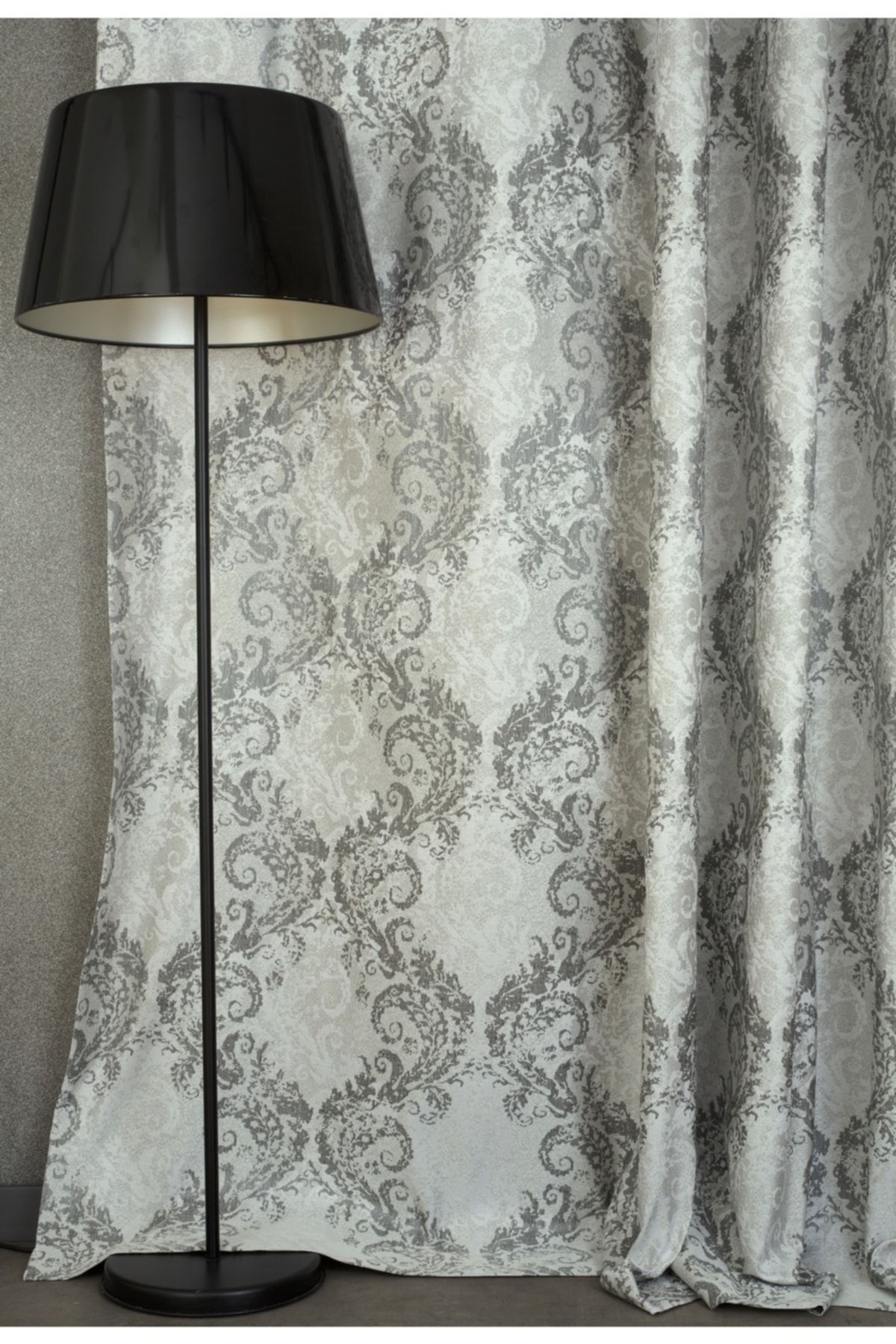 Massarelli Fon Perde Damask Desen Gri 1-3 Sık Pile
