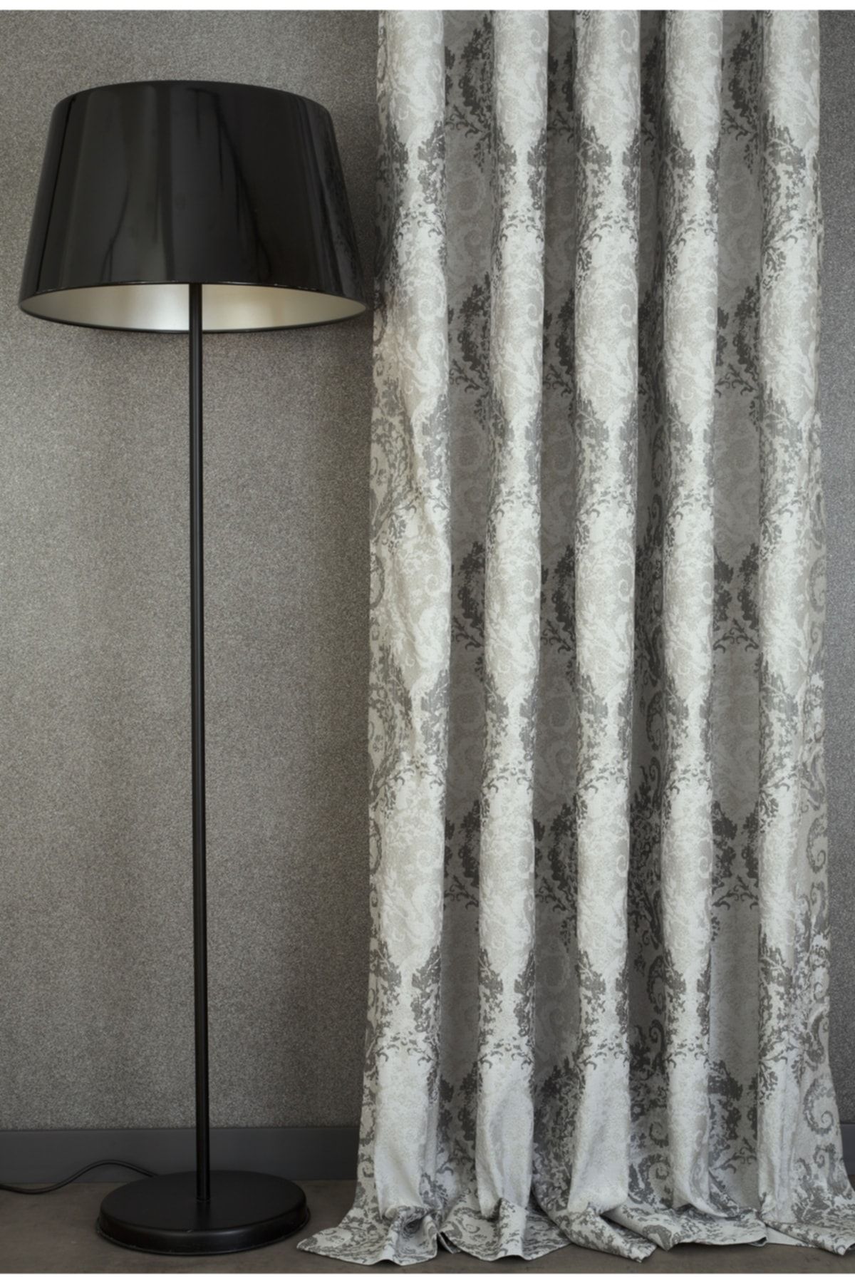 Massarelli Fon Perde Damask Desen Gri 1-2 Seyrek Pile