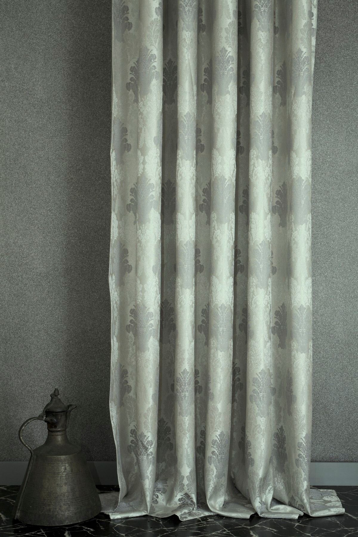 Massarelli Fon Perde Klasik Damask Desen Gri 1-3 Sık Pile