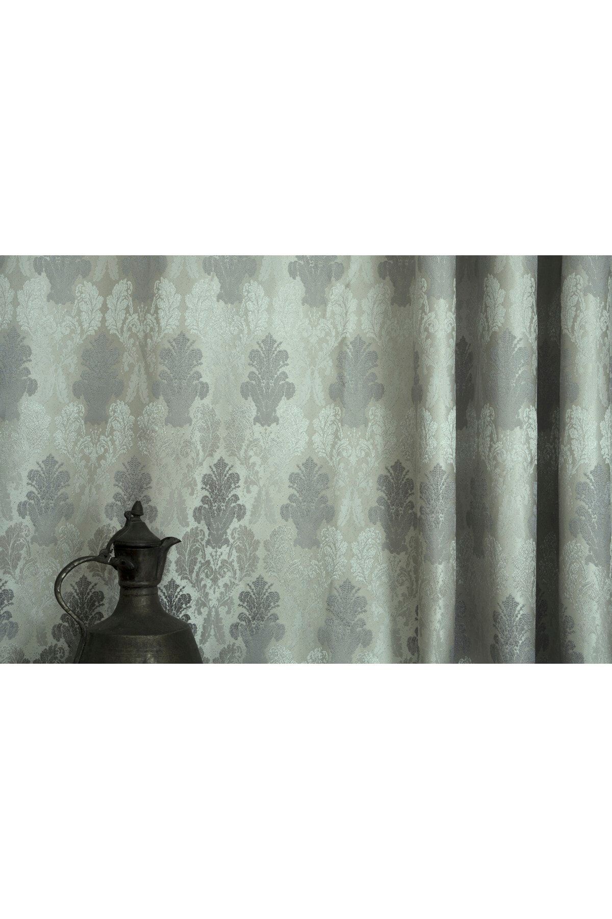Massarelli Fon Perde Klasik Damask Desen Gri 1-2 Seyrek Pile