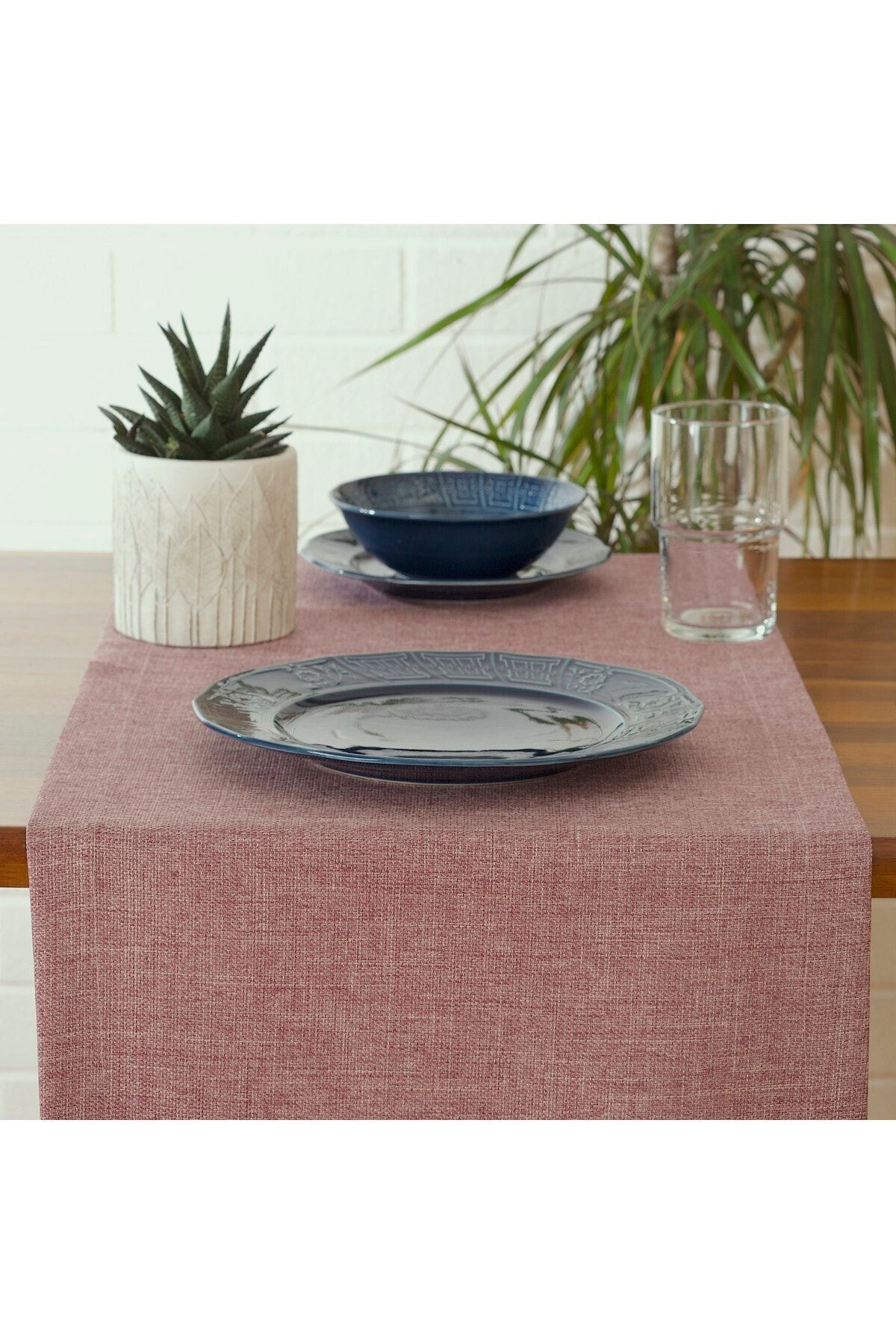 Massarelli Düz Keten Lila Runner 40x140 Cm