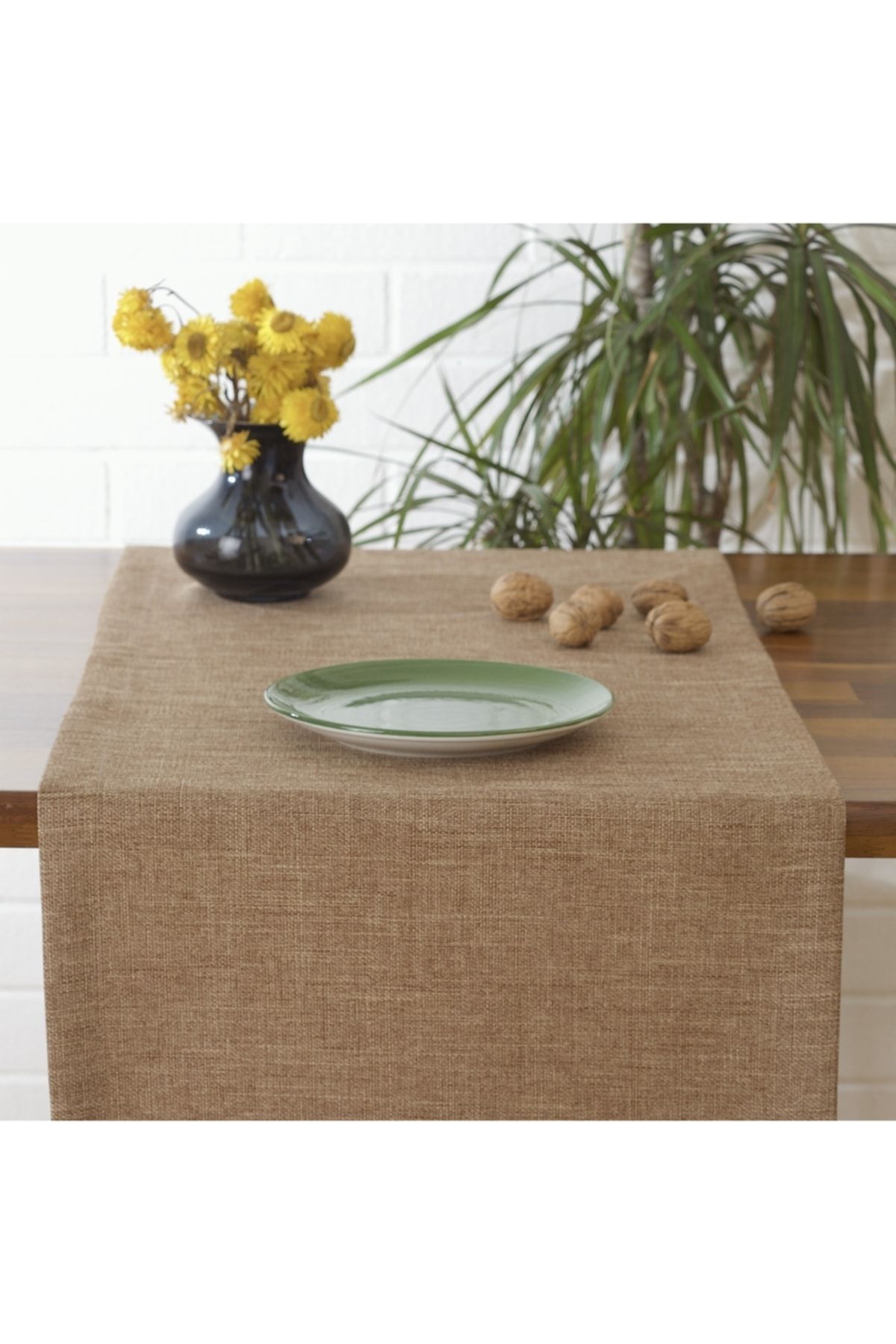 Massarelli Düz Keten Sütlü Kahve Runner 40x140 Cm