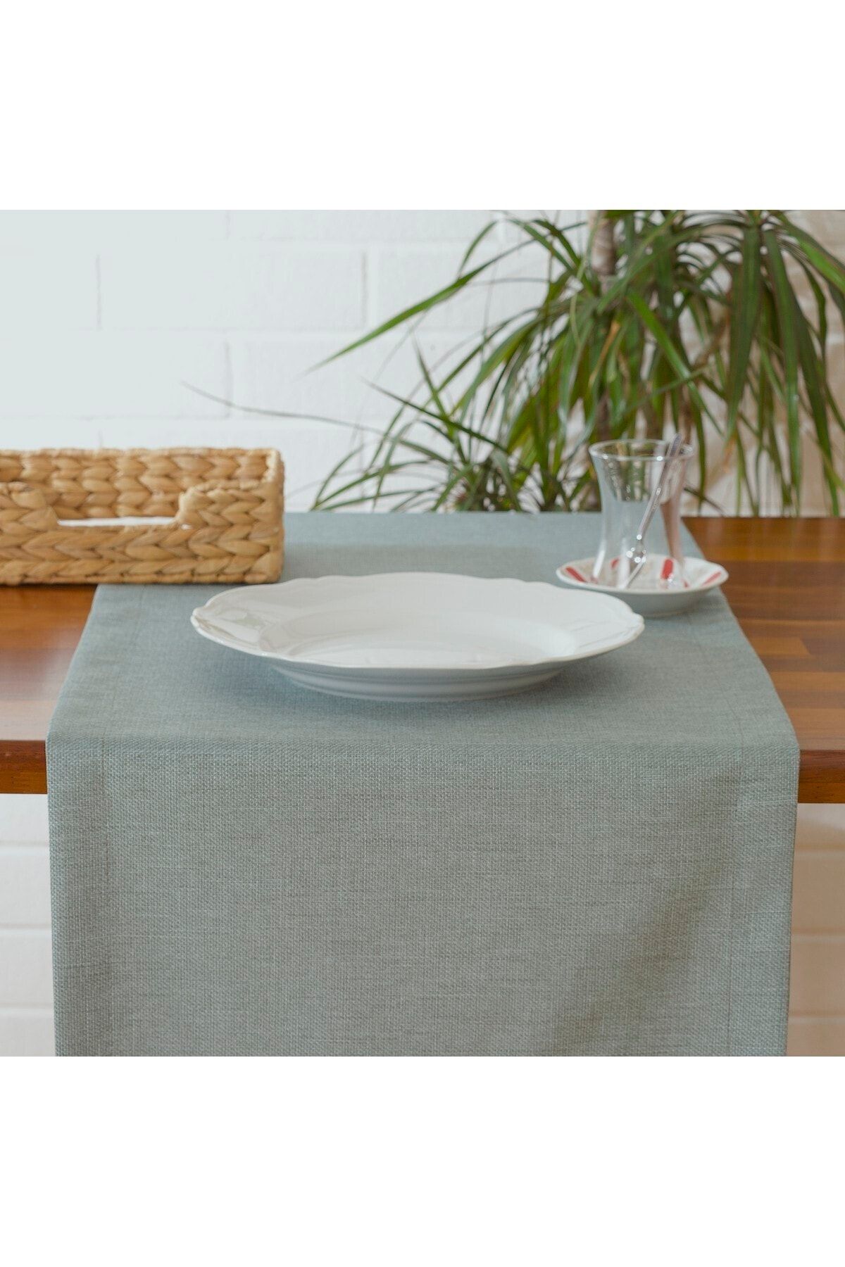 Massarelli Düz Keten Mint Rengi Runner 40x140 Cm
