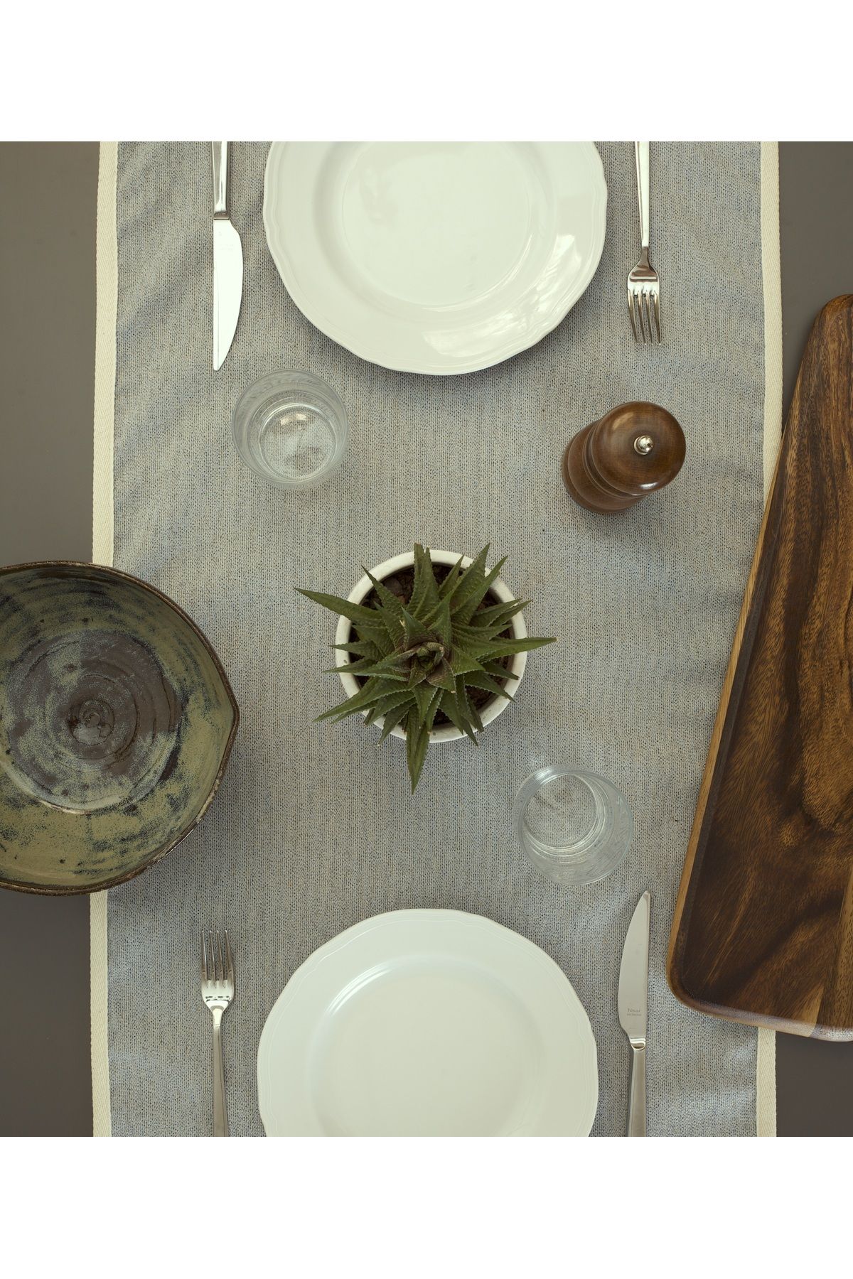 Massarelli Naturel Koton Biyeli Mavi Runner 40x140 cm