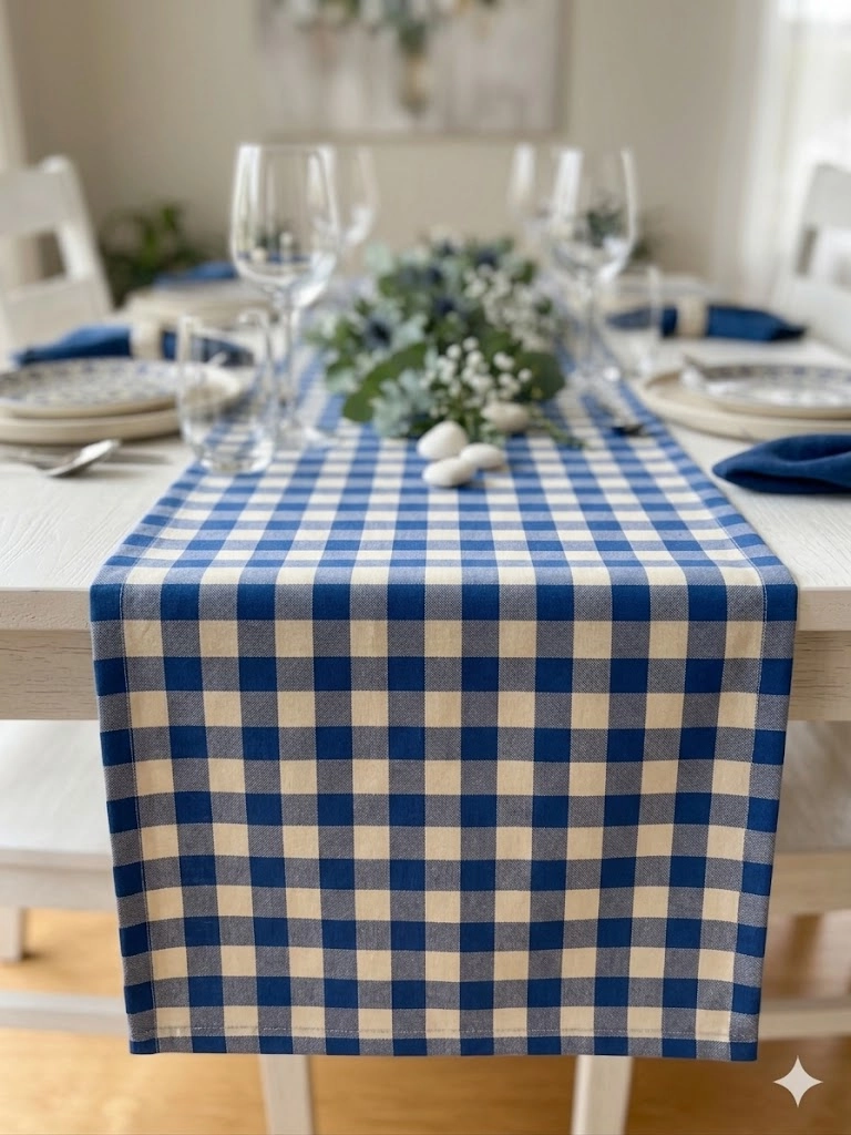Massarelli Pötikare Serisi Dekoratif Mavi Polyester Runner 45*150cm
