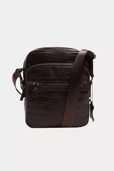 Massarelli X Rewina Hakiki Deri Askılı Çanta Timsah Desenli Kahverengi MCT9553