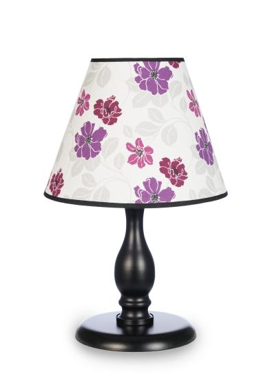 Massarelli Lugus Siyah Metal Ayaklı Lila Çiçekli Abajur
