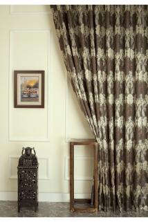 Fon Perde Klasik Damask Desen Antrasit-gold 1-2,5 Orta Sık Pile
