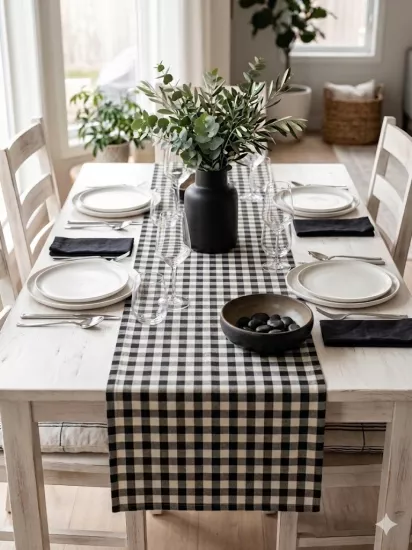 Massarelli Pötikare Serisi Dekoratif Siyah Polyester Runner 45*150cm