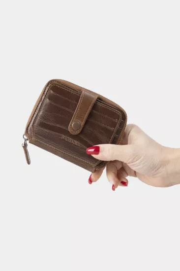 Massarelli X Hakiki Deri Unisex Cüzdan Kartlık ve Para Bölmeli Açık Kahve MCZ9025