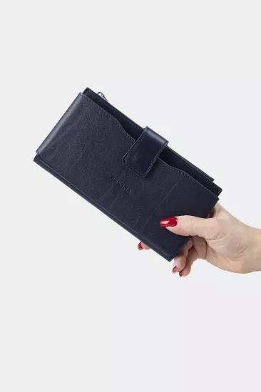 Massarelli X Rewina Hakiki Deri Kadın Portföy Cüzdan Kartlık ve Para Bölmeli Lacivert MCZ9720